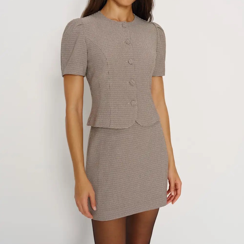 Reformation Mika Two Piece in Choco Check - Picture 2 of 4